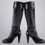 Stivale in pony nero con dettagli in pelle