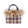 Borsa Fix design a quadri con bordo di pelliccia