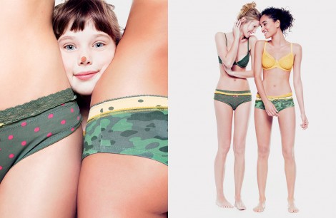 Completini intimi in pizzo e fantasia a pois e camouflage Benetton
