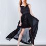 Abito nero Silvian Heach con gonna corta a tubino e sopra gonna lunga plisse estate 2016 prezzo 129 euro
