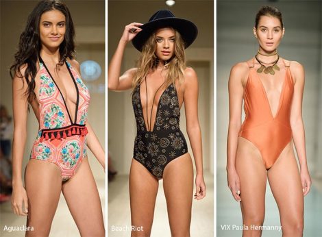 Tendenza moda costumi interi estate 2017 con profonda scollatura a V