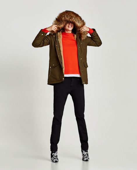 Parka Zara colore Kaki inverno 2017 2018 prezzo 99 95 euro