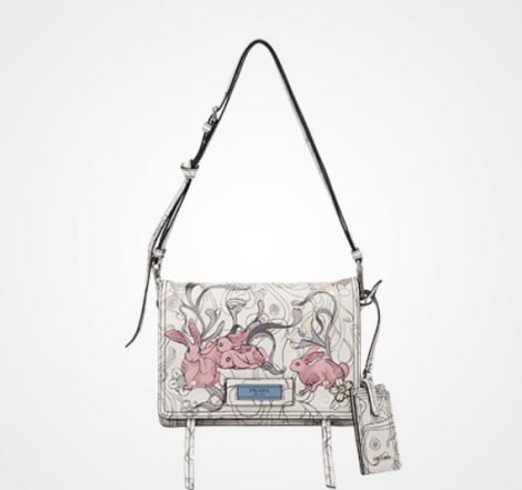 Borsa Prada Etiquette nella nuova stampa con conigli estate 2018 prezzo 1980 euro