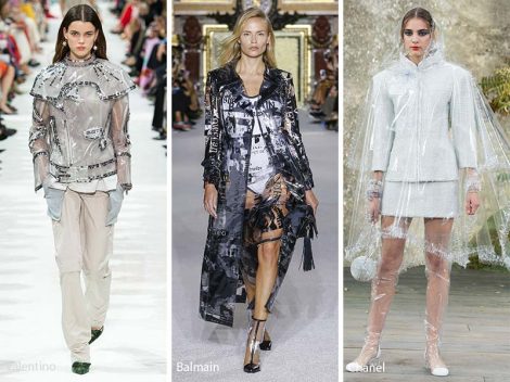 Moda futuristica con tessuti di plastica
