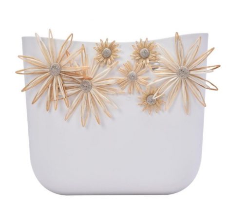 Nuova scocca borsa O Bag con fiori in rafia color latte