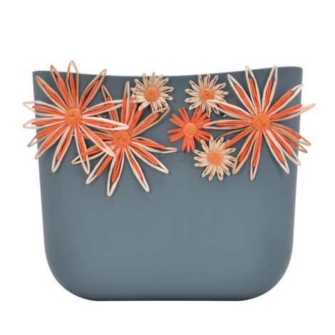 Nuova scocca borsa O Bag estate 2018 con fiori in rafia colore Atlantic