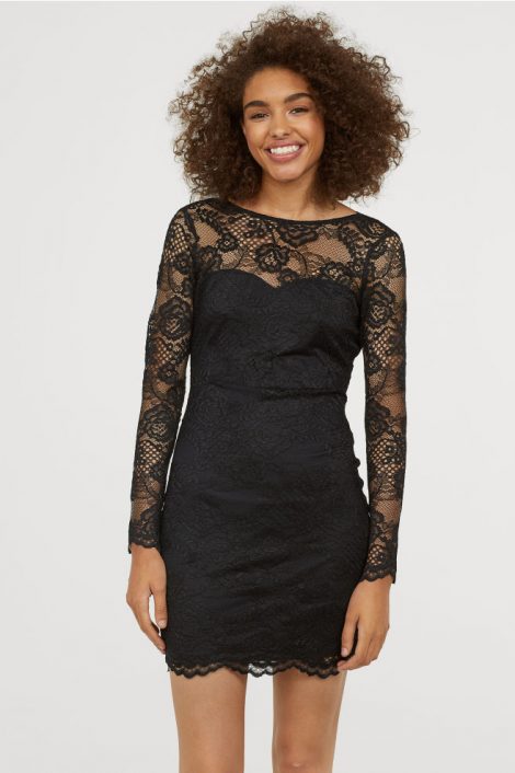 Abito in pizzo nero a maniche lunghe HM Capodanno 2019 470x706 - H&#038;M Abiti economici Natale e Capodanno 2018 2019