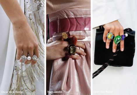 Tendenza gioielli primavera estate 2019 anelli multipli di grandi dimensioni 470x325 - 20 Tendenze Gioielli e Accessori Primavera Estate 2019