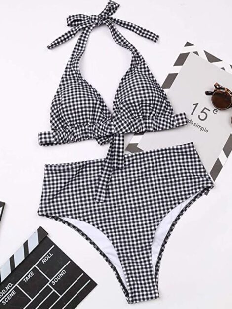 Bikini con slip a vita alta estate 2021 fantasia quadretti vichy 470x625 - Costumi da Bagno Estate 2022 Economici su Amazon