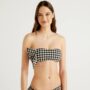 Bikini a fascia con balze asimmetriche a quadretti vichy