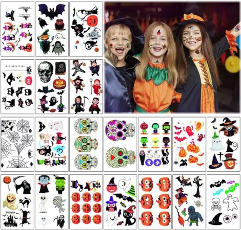 Adesivi tatuaggi Halloween 470x450 - Costumi Halloween per Bambini e Tatuaggi Temporanei Luminosi