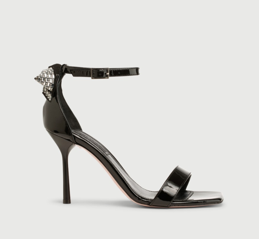 Eleganti sandali in vernice nera con fiocco gioiello Liu Jo 2023