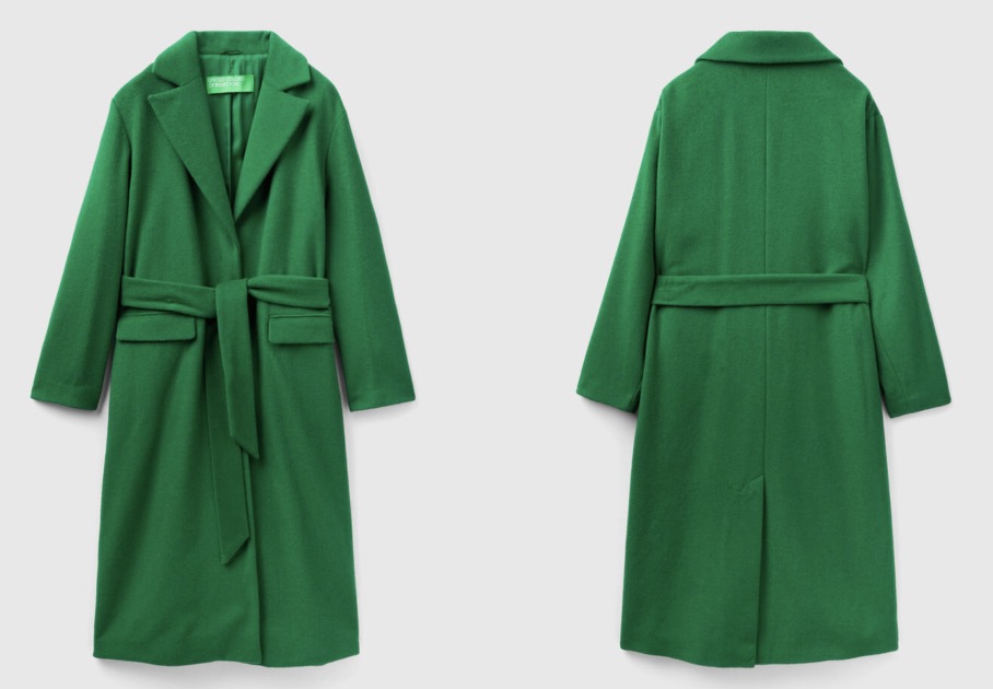 Cappotto verde a vestaglia con cintura Benetton Cappotto verde a vestaglia con cintura Benetton