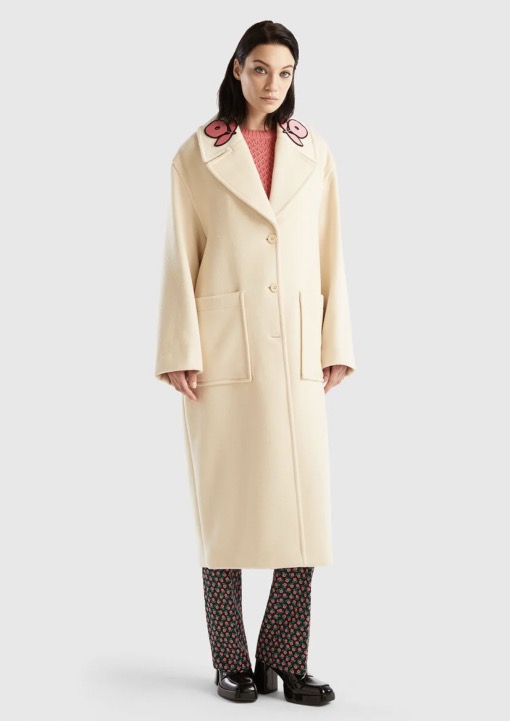 Nuovo cappotto donna Benetton con patch floreali Nuovo cappotto donna Benetton con patch floreali