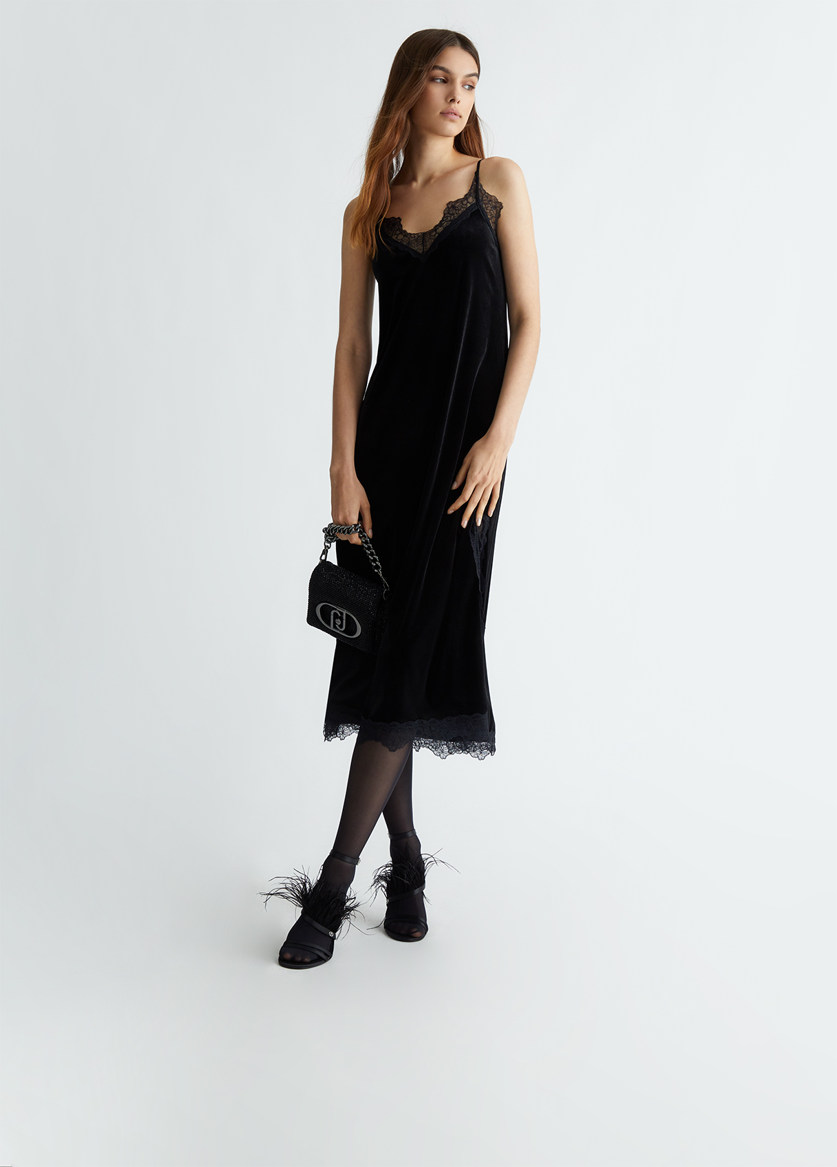 Abito midi sottoveste nero in velluto Liu Jo Abito midi sottoveste nero in velluto Liu Jo