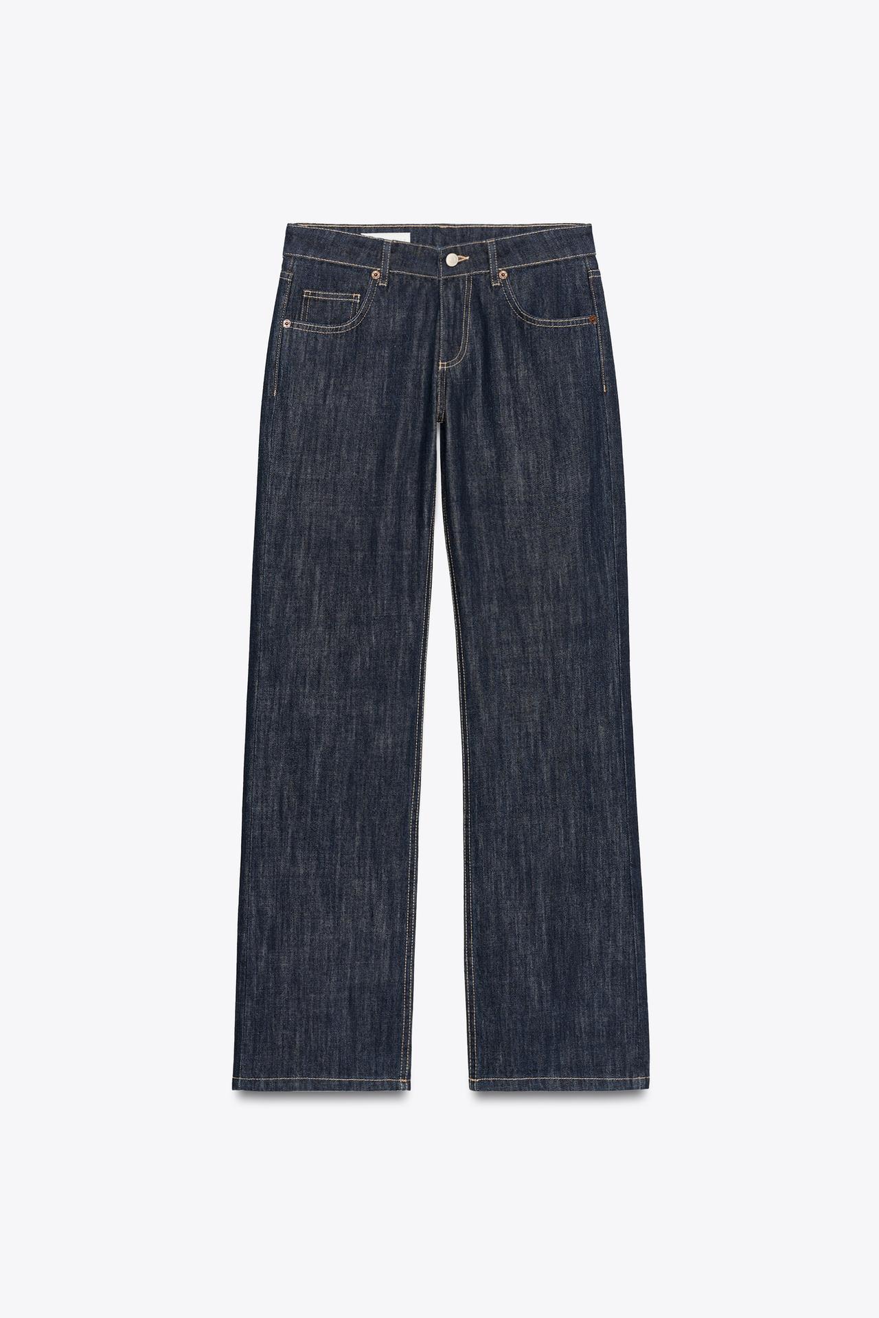 Denim indaco scuro wide leg a vita bassa