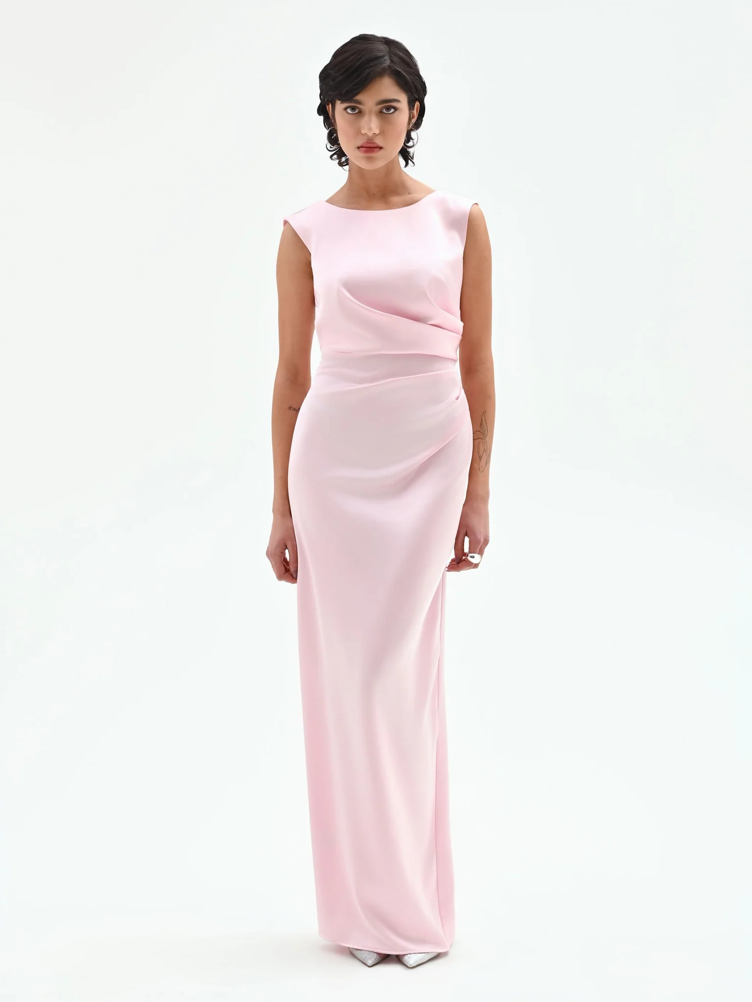 Abito lungo da cerimonia colore rosa pastello