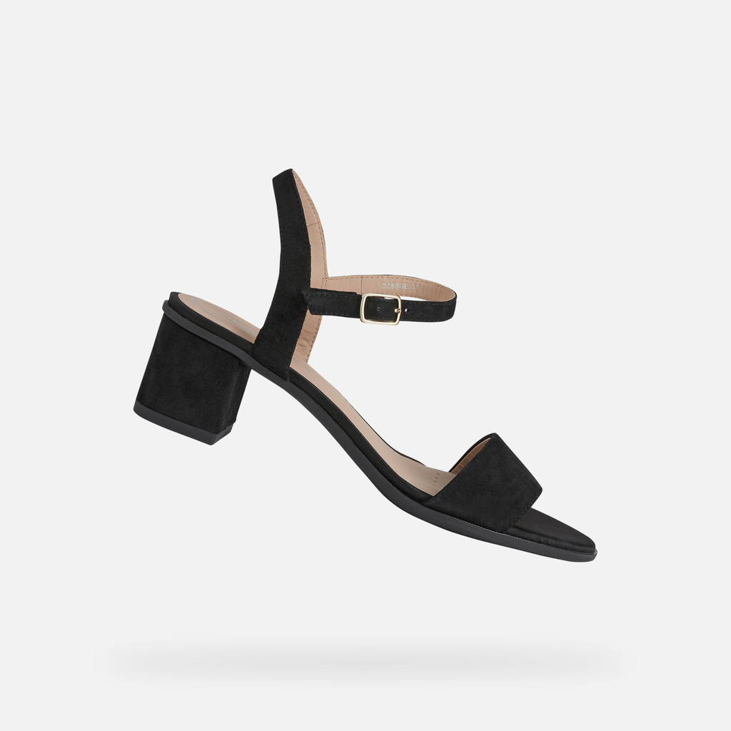 Sandali in camoscio nero con tacco comodo