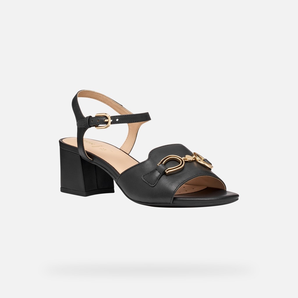 Sandalo in pelle nera donna Geox 2026