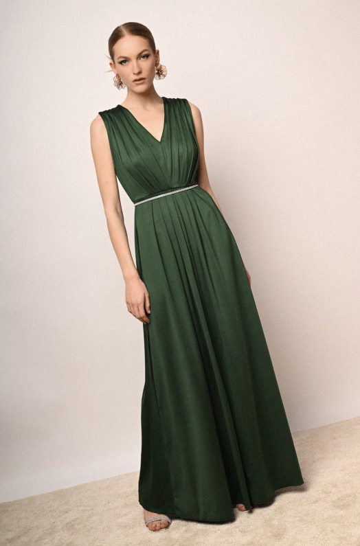 Elegante abito lungo verde da cerimonia Elegante abito lungo verde da cerimonia