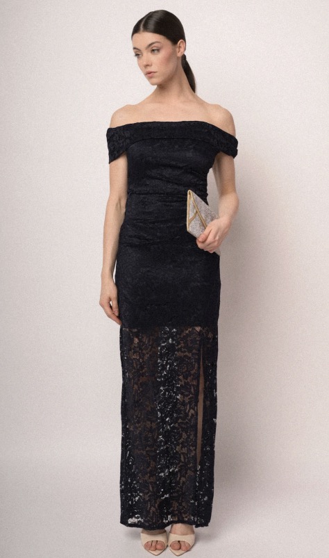 Nuna Lie abito lungo in pizzo blu da cerimonia Nuna Lie abito lungo in pizzo blu da cerimonia