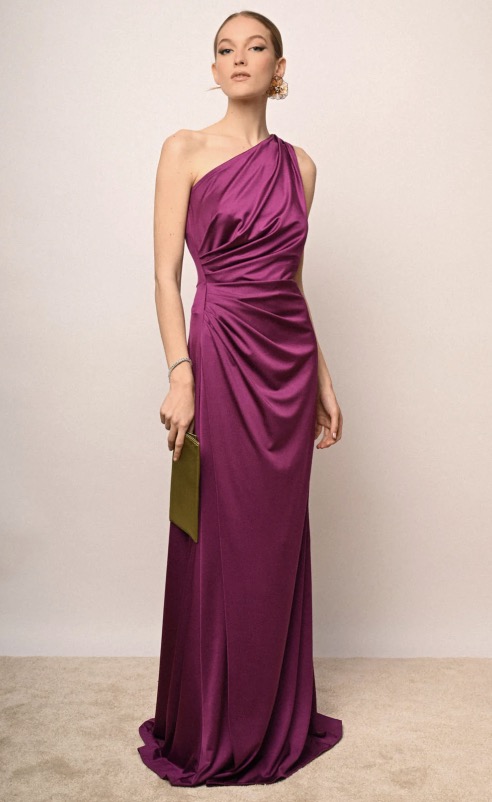 Vesxtito lungo monospalla in raso NUNA LIE Vesxtito lungo monospalla in raso NUNA LIE